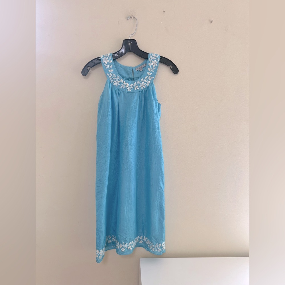 Blue Sleeveless Dress with White Embroidery by calypso st Barth